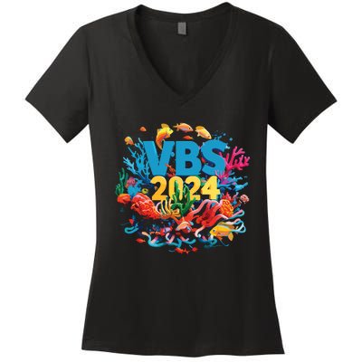 Scuba Vbs 2024 Vacation Bible School Diving Into Friendship Women's V-Neck T-Shirt