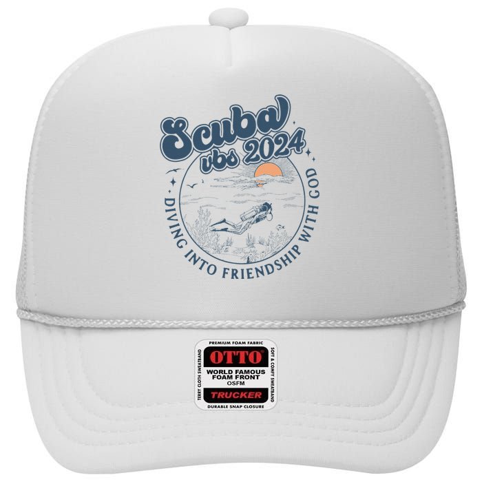 Scuba Vbs 2024 Diving Into Friendship With God Underwater High Crown Mesh Back Trucker Hat