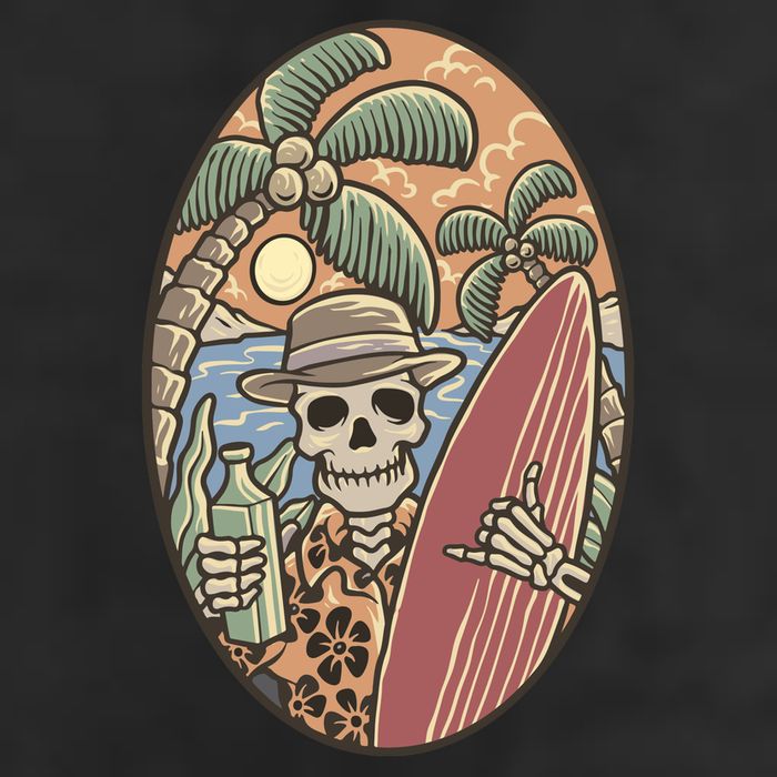 Skeleton Vacation 7 Panel Mesh Trucker Snapback Hat