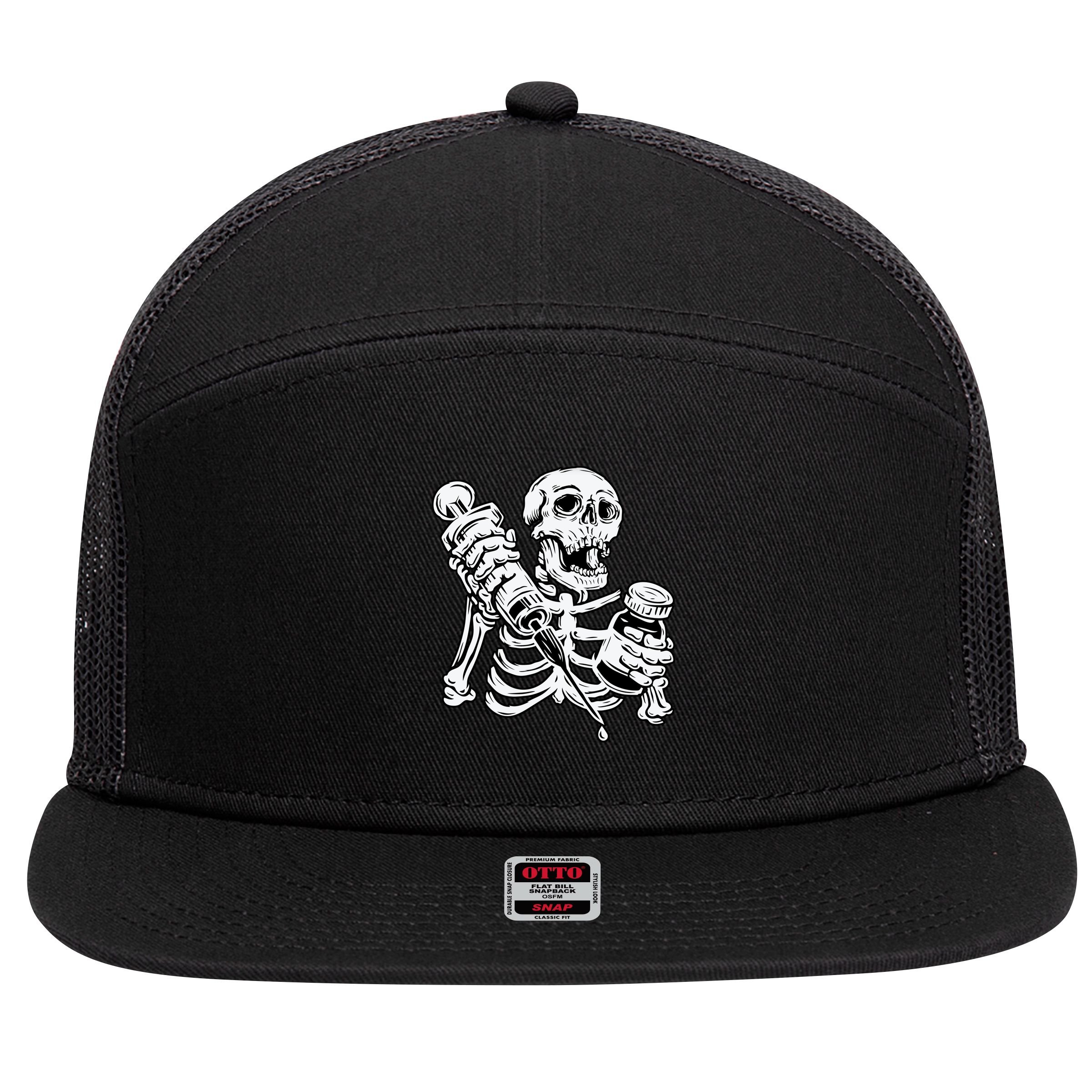 Skeleton Vaccine 7 Panel Mesh Trucker Snapback Hat