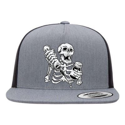 Skeleton Vaccine Flat Bill Trucker Hat