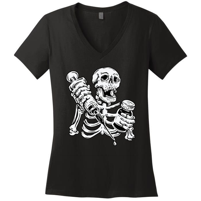 Skeleton Vaccine Women's V-Neck T-Shirt