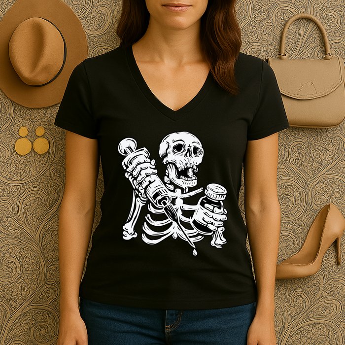Skeleton Vaccine Women's V-Neck T-Shirt