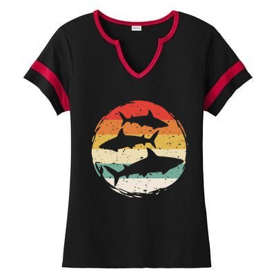 Sharks Vintage 80s Retro Clothes Shark Party In The Sea Ladies Halftime Notch Neck Tee