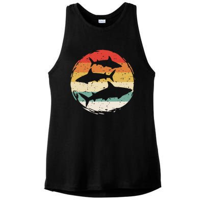 Sharks Vintage 80s Retro Clothes Shark Party In The Sea Ladies PosiCharge Tri-Blend Wicking Tank