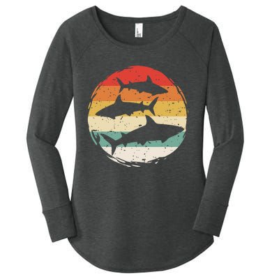 Sharks Vintage 80s Retro Clothes Shark Party In The Sea Women's Perfect Tri Tunic Long Sleeve Shirt