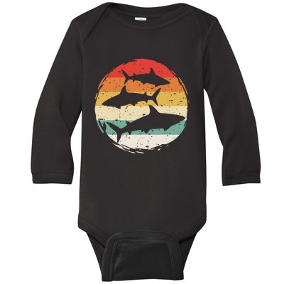 Sharks Vintage 80s Retro Clothes Shark Party In The Sea Baby Long Sleeve Bodysuit