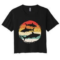 Sharks Vintage 80s Retro Clothes Shark Party In The Sea Women's Crop Top Tee