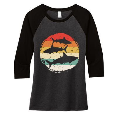 Sharks Vintage 80s Retro Clothes Shark Party In The Sea Women's Tri-Blend 3/4-Sleeve Raglan Shirt