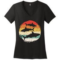 Sharks Vintage 80s Retro Clothes Shark Party In The Sea Women's V-Neck T-Shirt