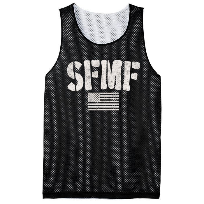 SFMF Vintage American Flag & Military Veteran Saying Mesh Reversible Basketball Jersey Tank