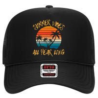 Summer Vibes All Year Long Retro Vintage Summer Lover High Crown Mesh Back Trucker Hat