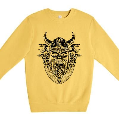 Skull Viking And Raven And Viking Helmet Premium Crewneck Sweatshirt