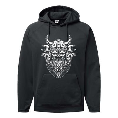 Skull Viking And Raven And Viking Helmet Performance Fleece Hoodie