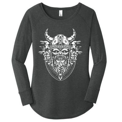 Skull Viking And Raven And Viking Helmet Women's Perfect Tri Tunic Long Sleeve Shirt