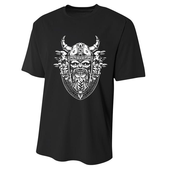 Skull Viking And Raven And Viking Helmet Performance Sprint T-Shirt