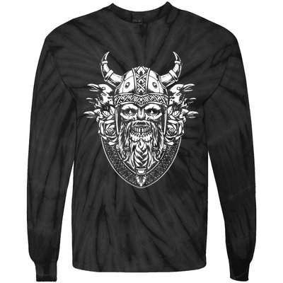 Skull Viking And Raven And Viking Helmet Tie-Dye Long Sleeve Shirt