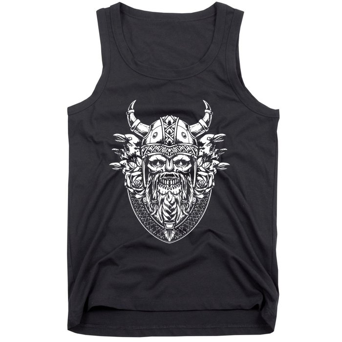 Skull Viking And Raven And Viking Helmet Tank Top