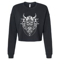 Skull Viking And Raven And Viking Helmet Cropped Pullover Crew