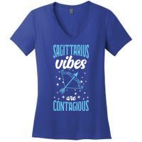 Sagittarius Vibes Are Contagious Astrology Zodiac Horoscope Gift Women's V-Neck T-Shirt