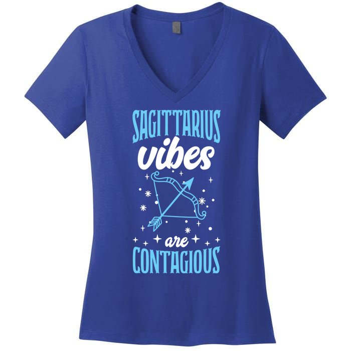 Sagittarius Vibes Are Contagious Astrology Zodiac Horoscope Gift Women's V-Neck T-Shirt