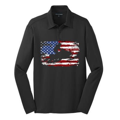 Snowmobile Vintage American Flag Silk Touch Performance Long Sleeve Polo