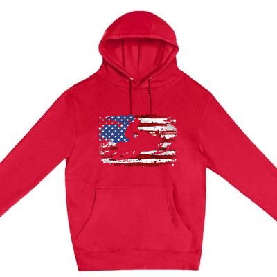 Snowmobile Vintage American Flag Premium Pullover Hoodie