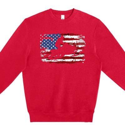 Snowmobile Vintage American Flag Premium Crewneck Sweatshirt