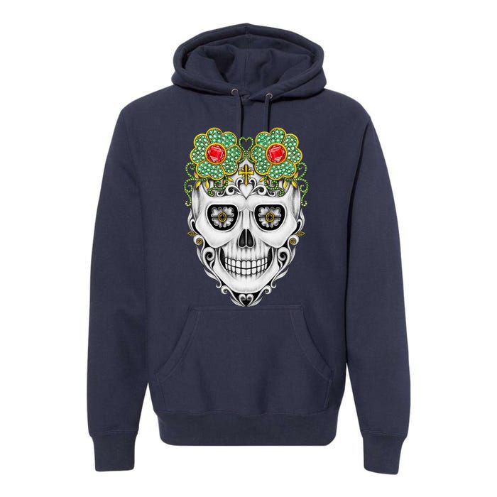 Sugarskull Vintage Art Set With Sapphire And Black Diamond Premium Hoodie