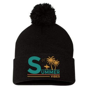 Summer Vibes Adventure Graphic Pom Pom 12in Knit Beanie