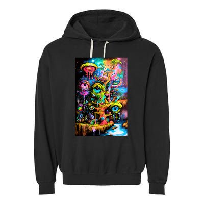 Surreal Vision: A Psychedelic Dreamscape Garment-Dyed Fleece Hoodie