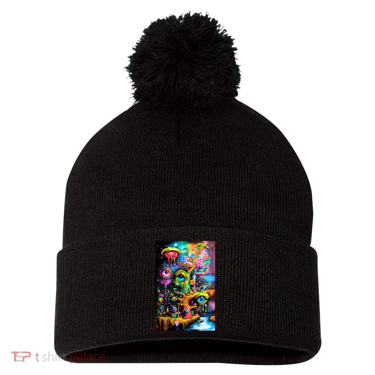 Surreal Vision: A Psychedelic Dreamscape Pom Pom 12in Knit Beanie