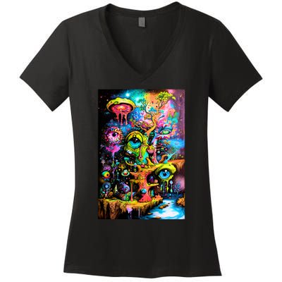 Surreal Vision: A Psychedelic Dreamscape Women's V-Neck T-Shirt