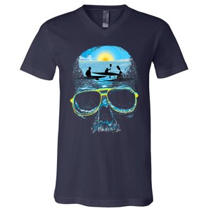 Summer Vacation Beach Skull Lover Cool Rowing V-Neck T-Shirt