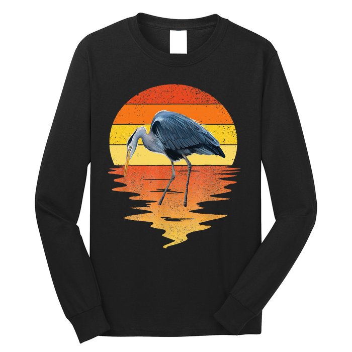 Sunset Vintage Blue Heron Heron Water Bird Long Sleeve Shirt