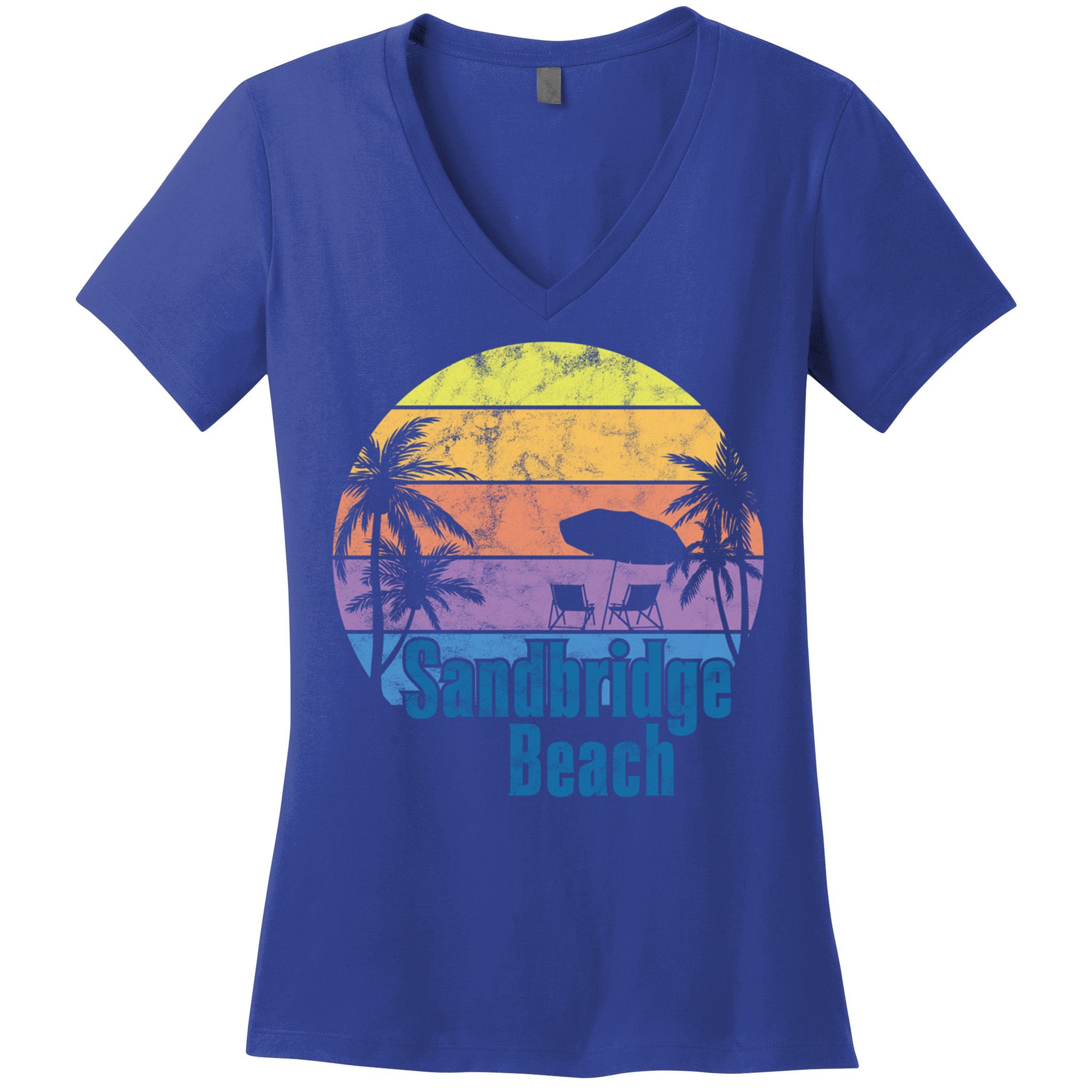 Sandbridge Virginia Beach Retro Sunset Family Beach Vacation Gift Women's V-Neck T-Shirt
