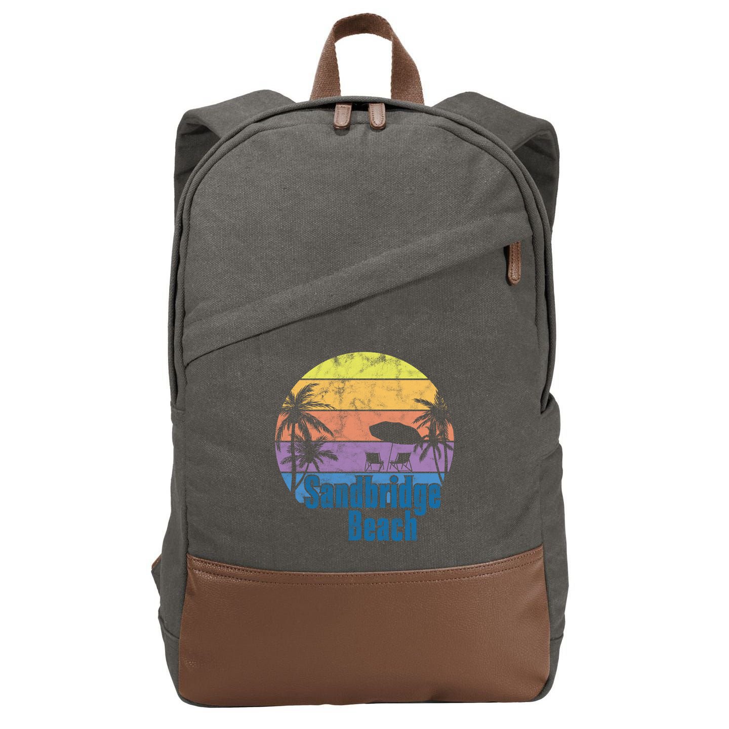 Sandbridge Virginia Beach Retro Sunset Family Beach Vacation Gift Cotton Canvas Backpack