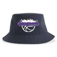 Sacramento Vintage Basketball Script City Skyline Fan Sustainable Bucket Hat