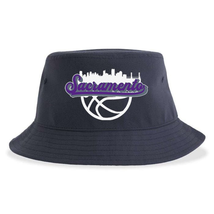 Sacramento Vintage Basketball Script City Skyline Fan Sustainable Bucket Hat