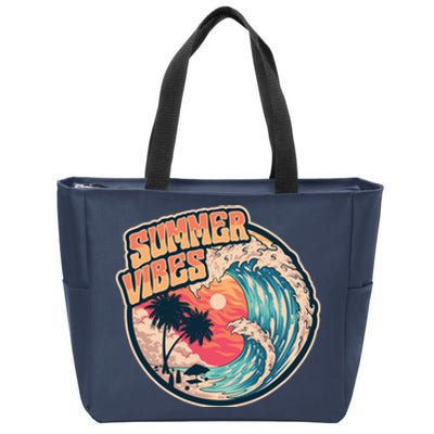 Summer Vibes Beach Sunset Palms Ocean Big Wave Surfing Zip Tote Bag