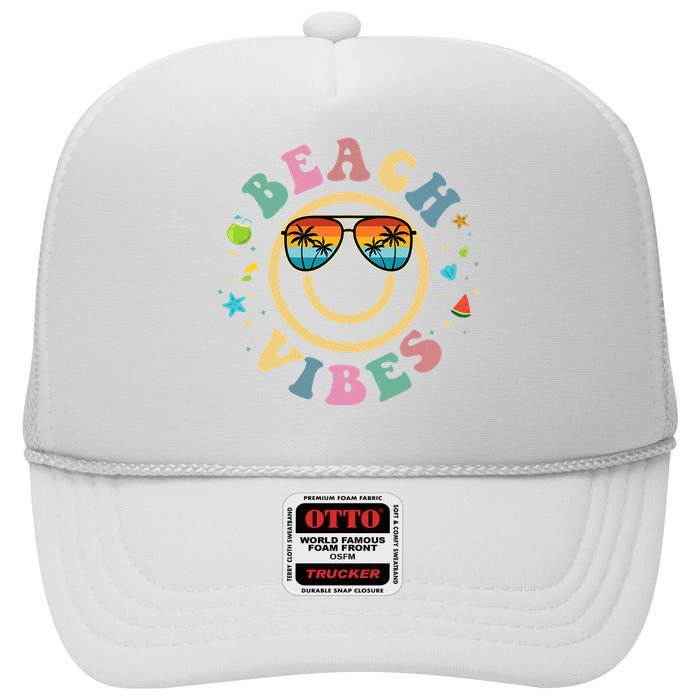 Summer Vacation Beach Vibes Stylish Beach High Crown Mesh Back Trucker Hat