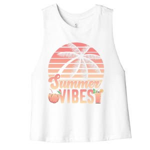 Summer Vibes Beach Vacation Lover Travel Vacay Adventurer Funny Gift Women's Racerback Cropped Tank