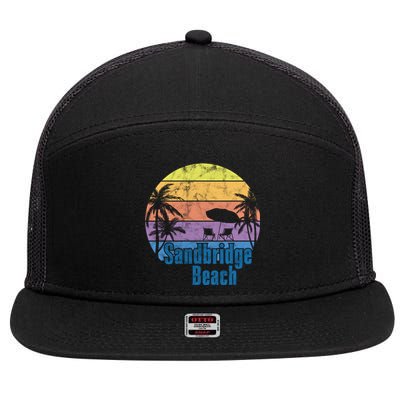 Sandbridge Virginia Beach Retro Sunset Family Beach Vacation Cute Gift 7 Panel Mesh Trucker Snapback Hat