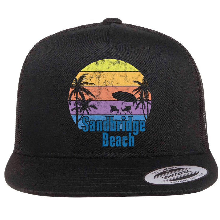 Sandbridge Virginia Beach Retro Sunset Family Beach Vacation Cute Gift Flat Bill Trucker Hat