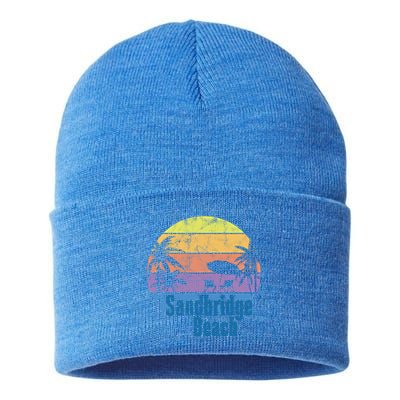 Sandbridge Virginia Beach Retro Sunset Family Beach Vacation Cute Gift Sustainable Knit Beanie