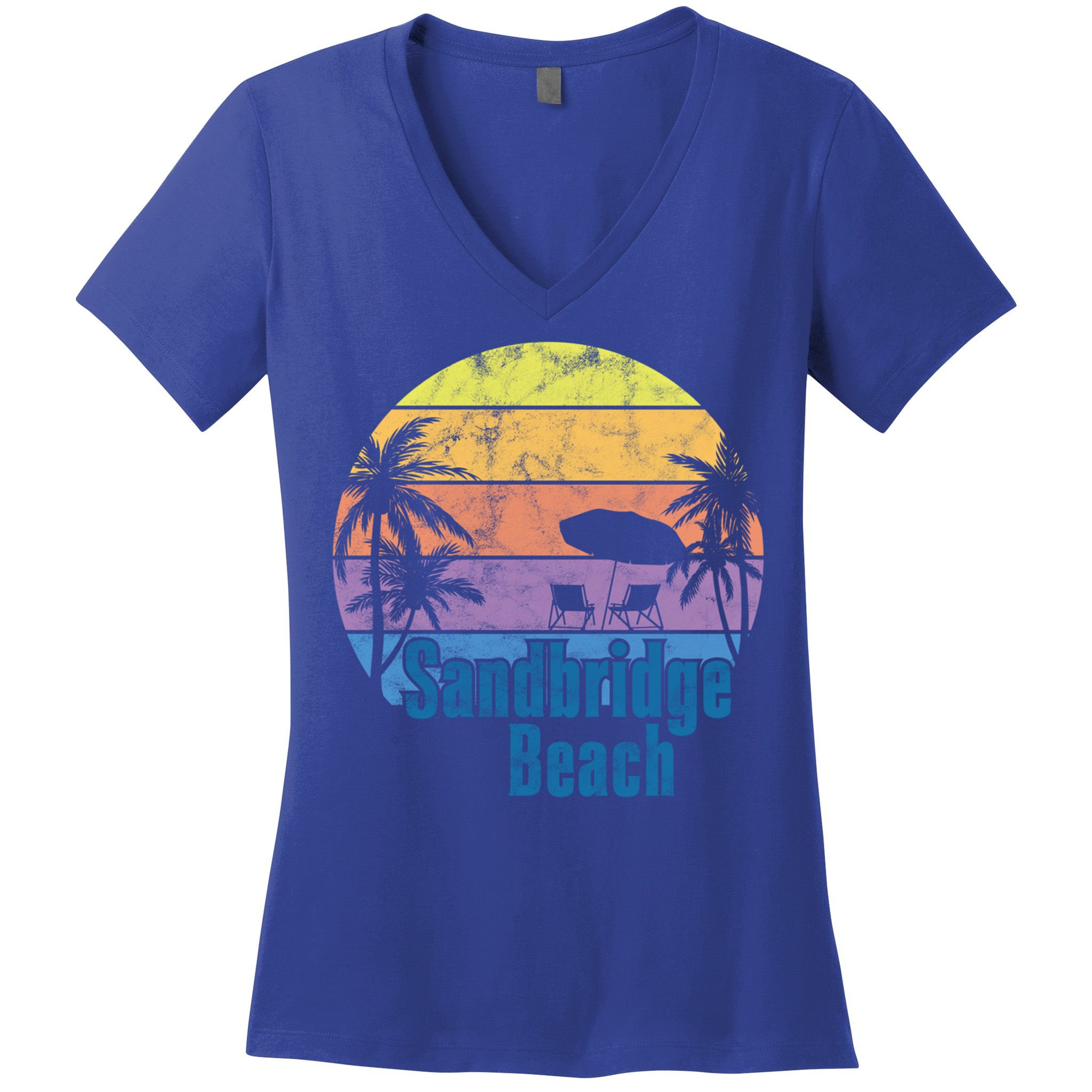 Sandbridge Virginia Beach Retro Sunset Family Beach Vacation Cute Gift Women's V-Neck T-Shirt