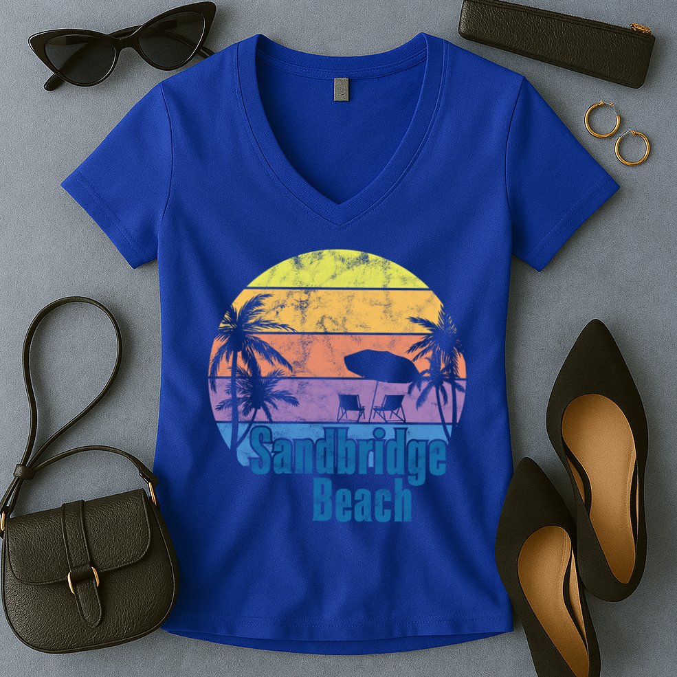 Sandbridge Virginia Beach Retro Sunset Family Beach Vacation Cute Gift Women's V-Neck T-Shirt