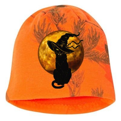 Scary Vintage Black Cat With Witch Hat Full Moon Halloween Kati - Camo Knit Beanie