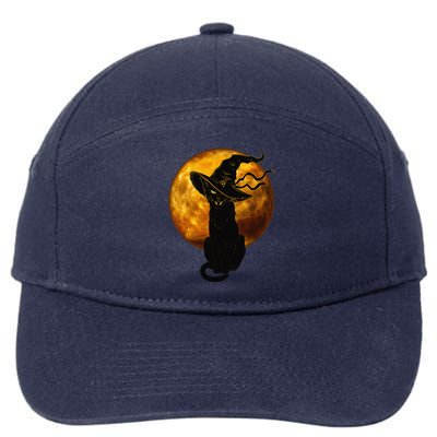 Scary Vintage Black Cat With Witch Hat Full Moon Halloween 7-Panel Snapback Hat