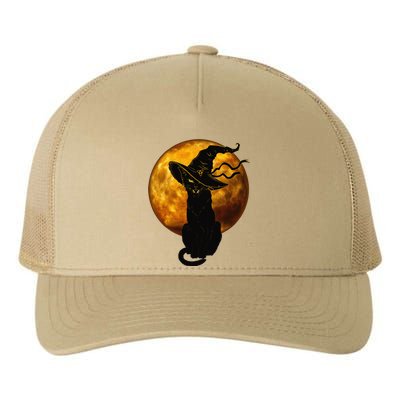 Scary Vintage Black Cat With Witch Hat Full Moon Halloween Yupoong Adult 5-Panel Trucker Hat